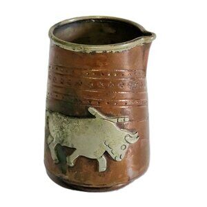 Vintage Copper w/ Sterling Bull Mini Creamer Pitcher Mexico Tlaquepaque FCS